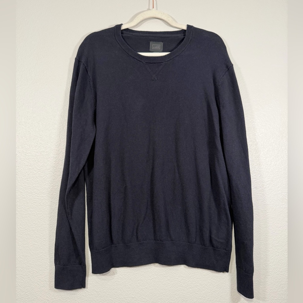 14th & Union Sweater Crewneck Long Sleeve Shirt Cashmere Blend Navy Blue Men XL